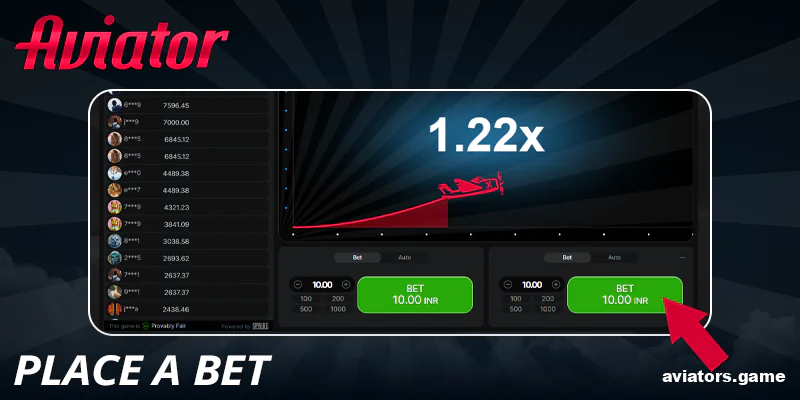 Place your bet in the Aviator game